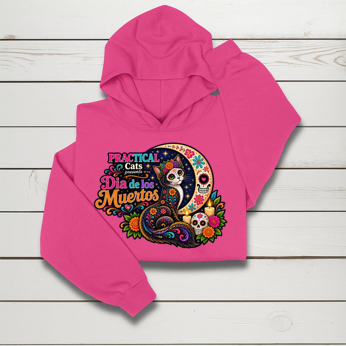 Adult Dia de los Muertos PracTICAl Cats Hoodie with Front Design #2