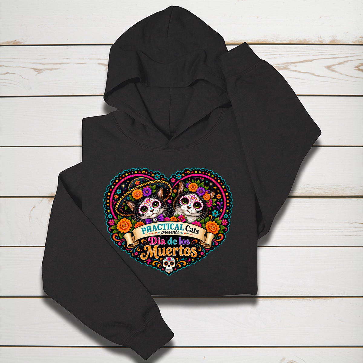 Youth Dia de los Muertos PracTICAl Cats Hoodie #3