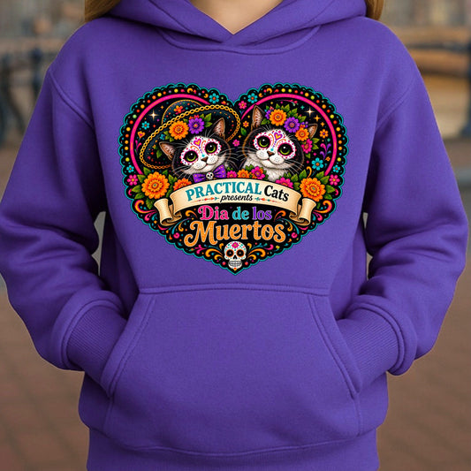 Youth Dia de los Muertos PracTICAl Cats Hoodie #3
