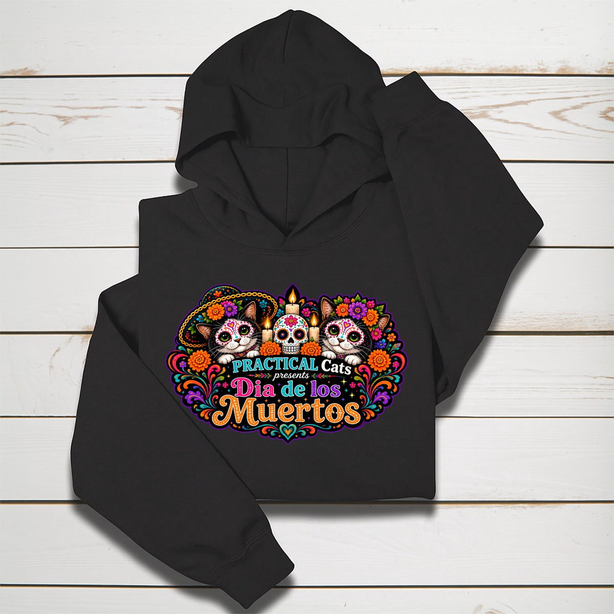 Youth Dia de los Muertos PracTICAl Cats Hoodie #4