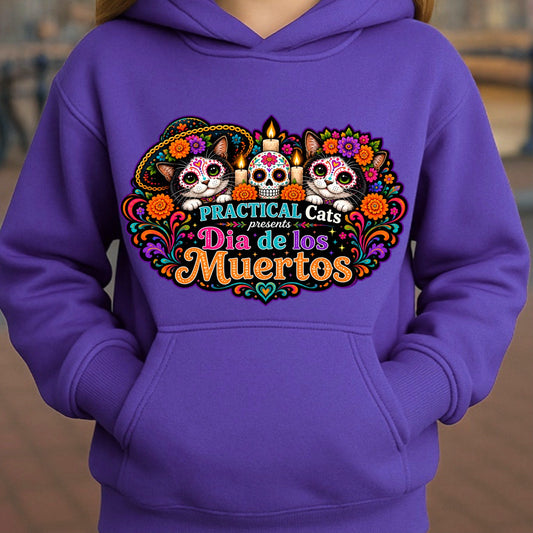 Youth Dia de los Muertos PracTICAl Cats Hoodie #4