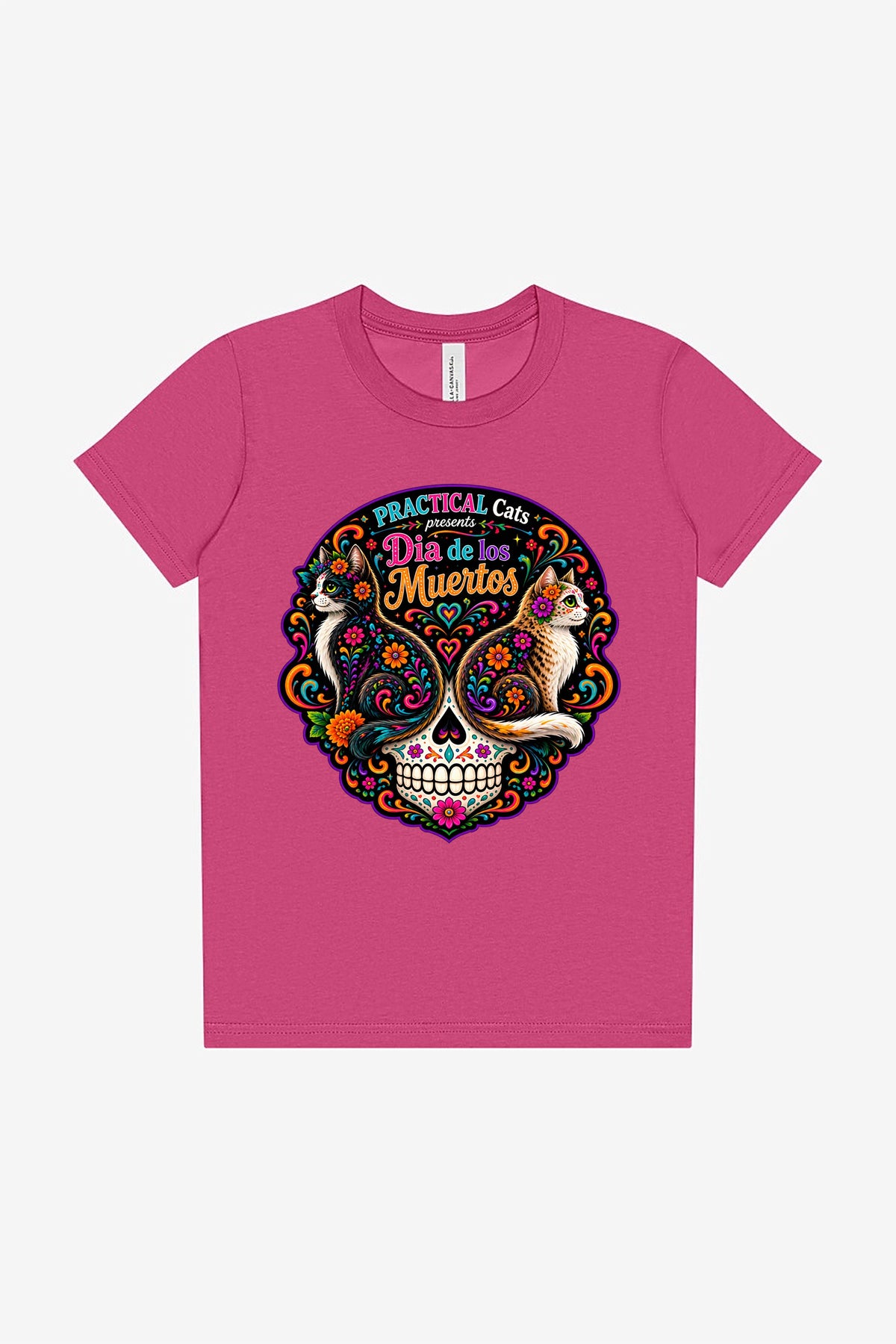Youth Dia de los Muertos PracTICAl Cats T-Shirt #1