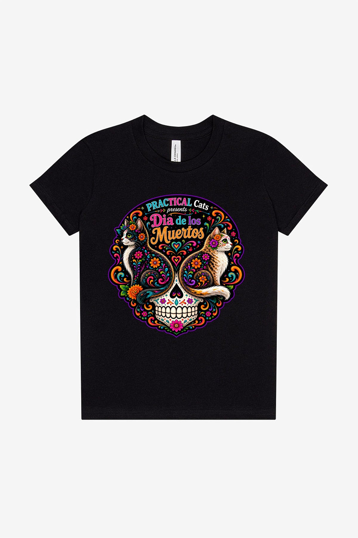 Youth Dia de los Muertos PracTICAl Cats T-Shirt #1