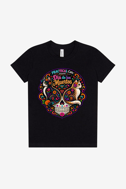 Youth Dia de los Muertos PracTICAl Cats T-Shirt #1