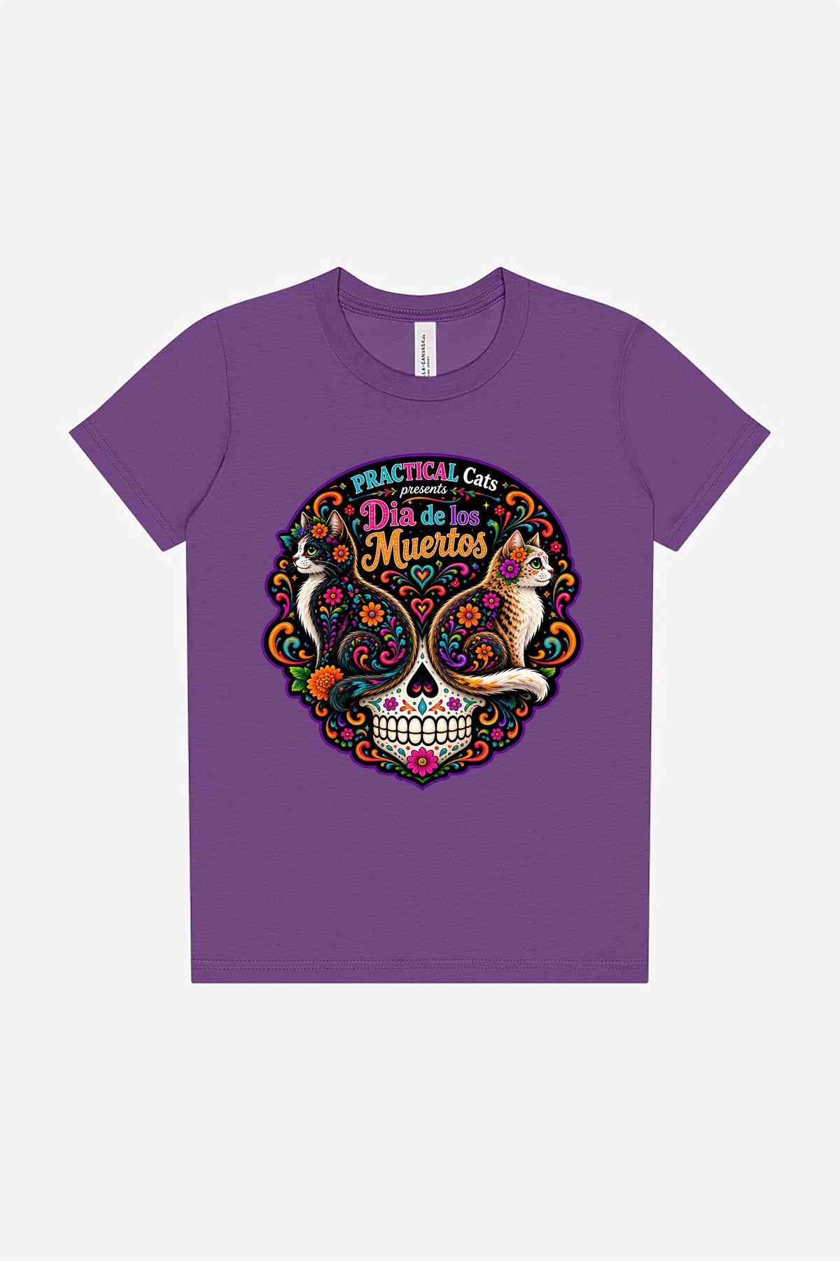 Youth Dia de los Muertos PracTICAl Cats T-Shirt #1