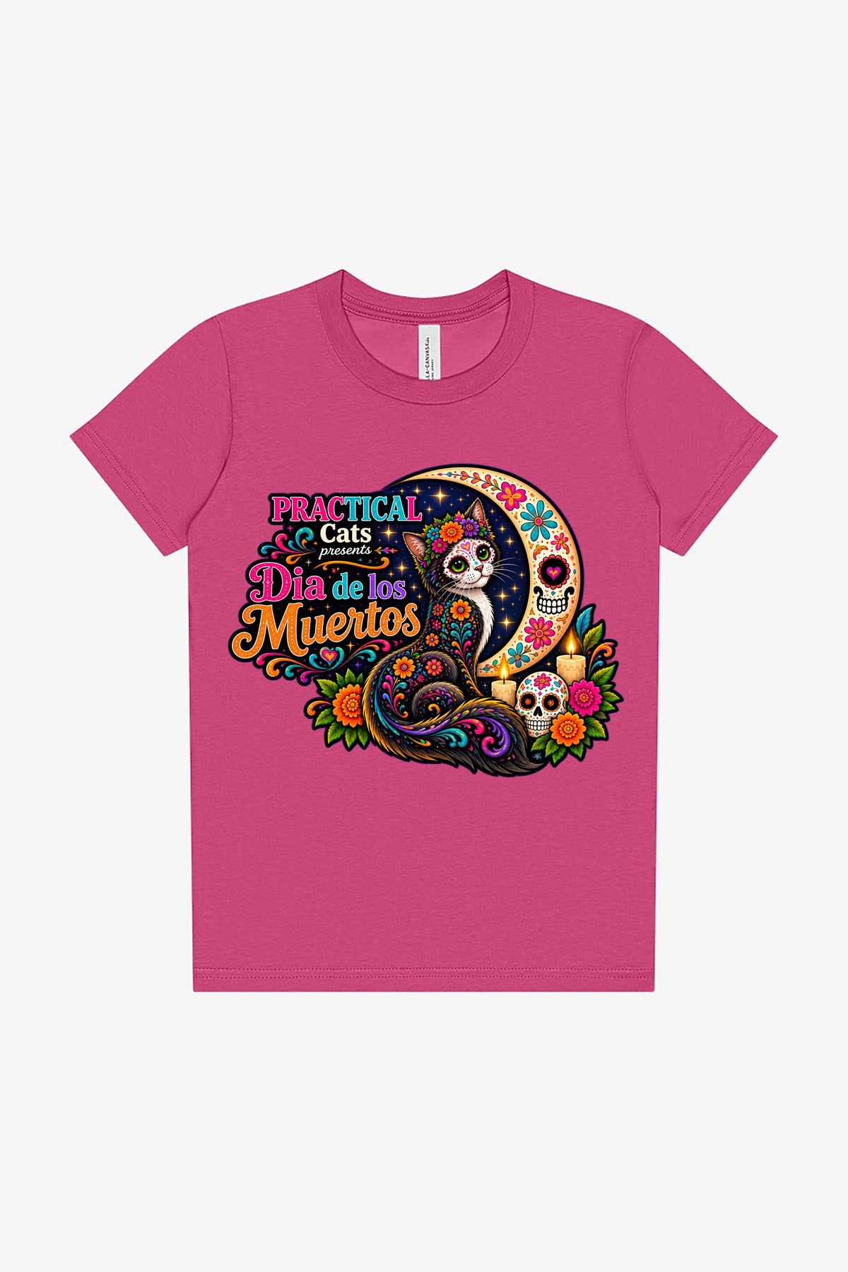 Youth Dia de los Muertos PracTICAl Cats T-Shirt #2