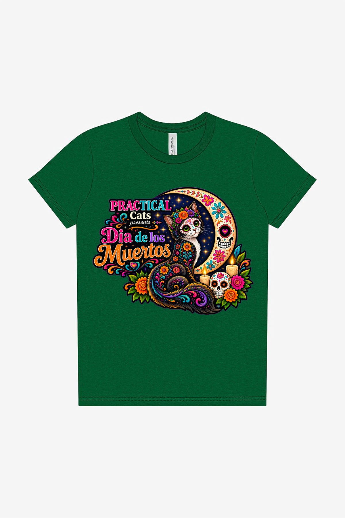 Youth Dia de los Muertos PracTICAl Cats T-Shirt #2