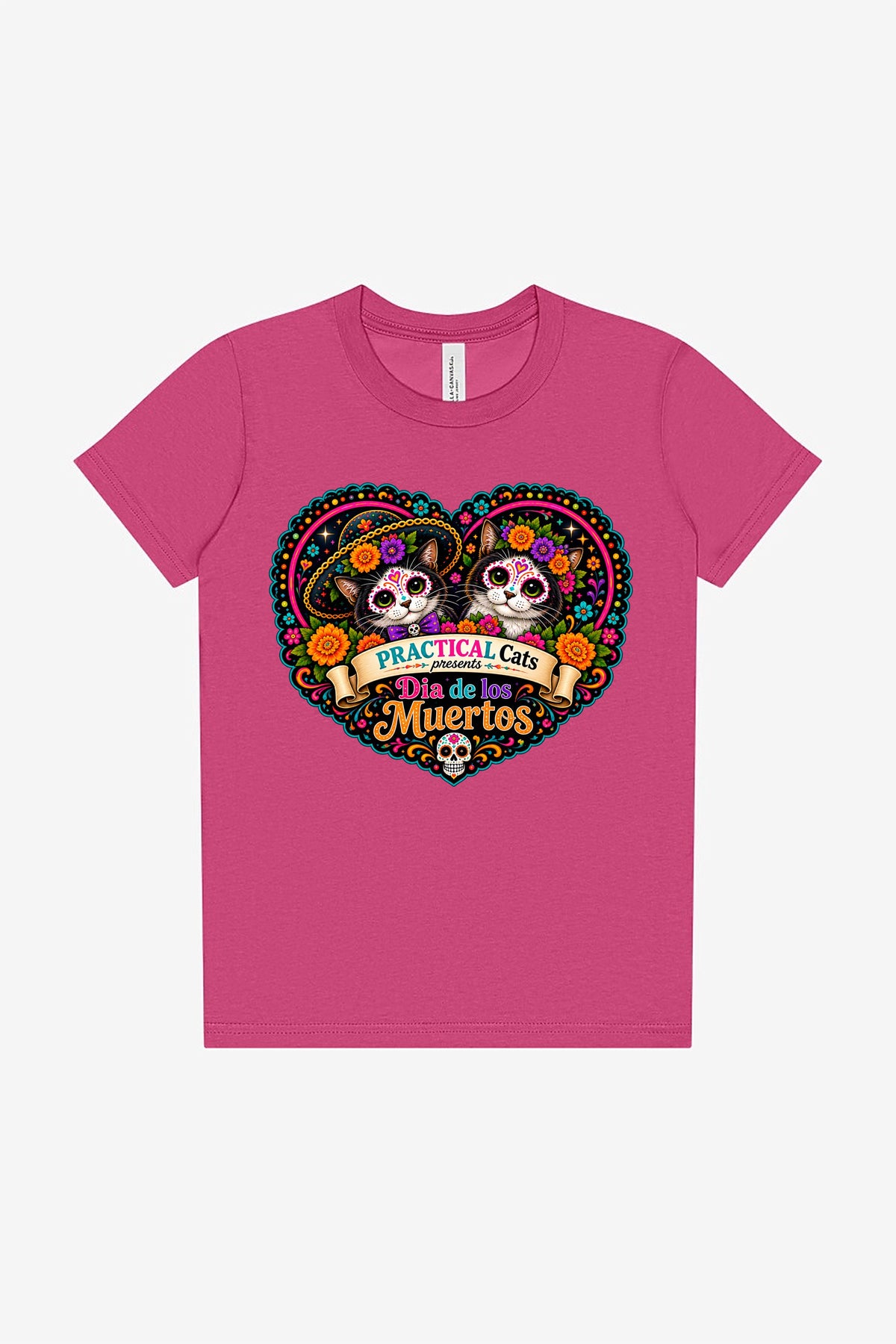 Youth Dia de los Muertos PracTICAl Cats T-Shirt #3