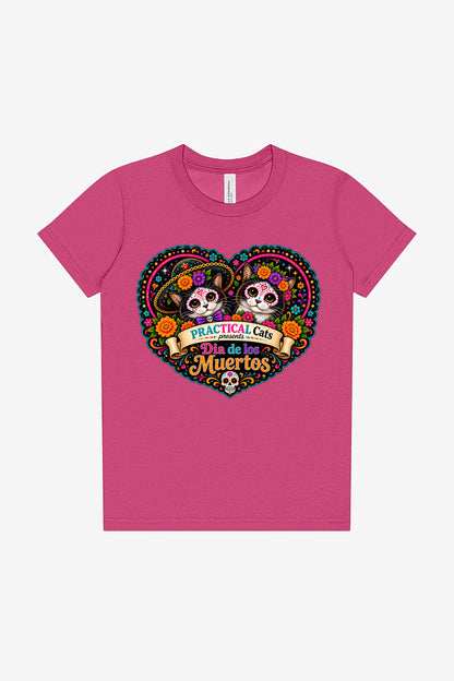 Youth Dia de los Muertos PracTICAl Cats T-Shirt #3
