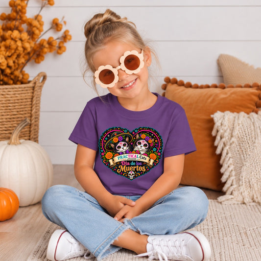 Youth Dia de los Muertos PracTICAl Cats T-Shirt #3