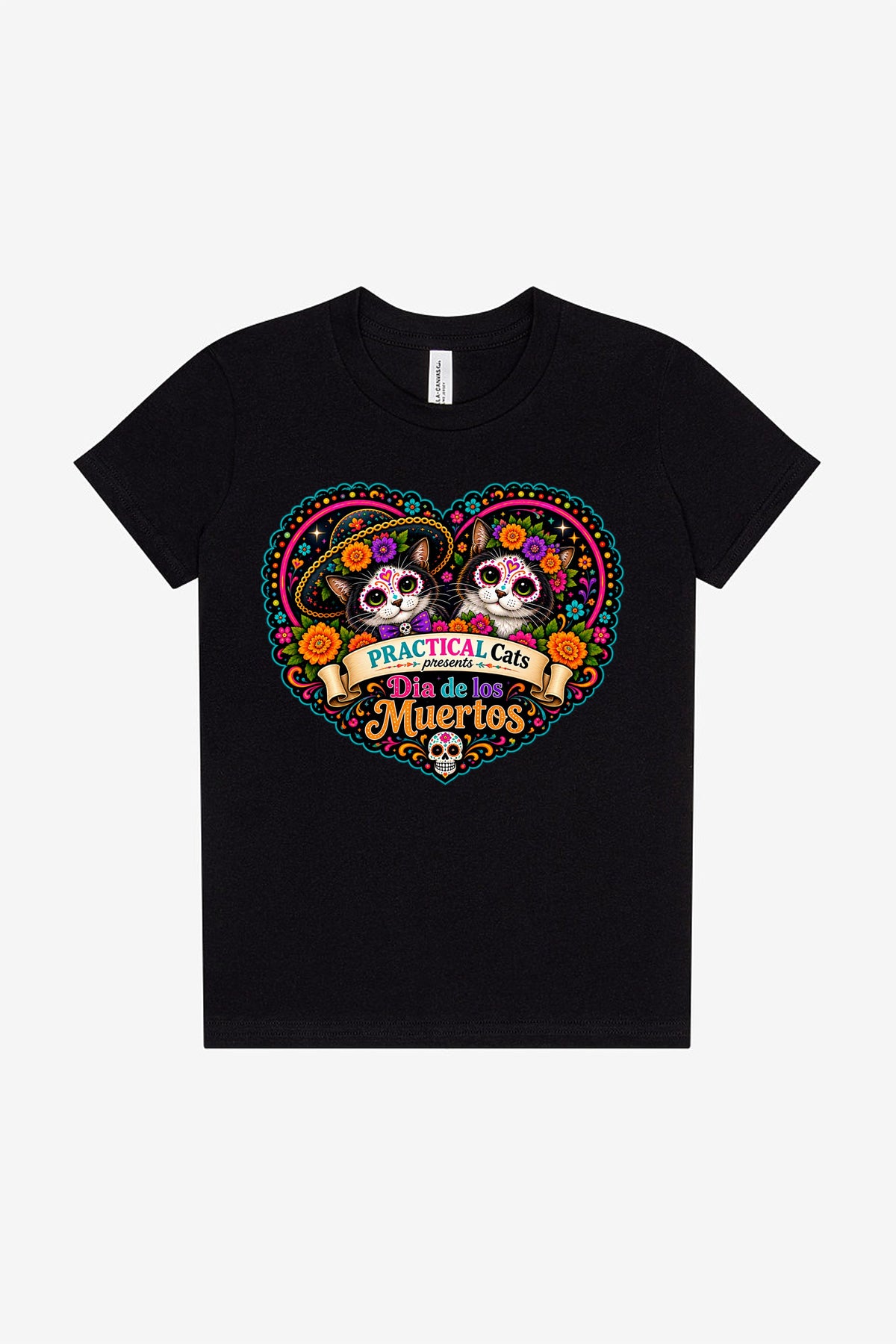 Youth Dia de los Muertos PracTICAl Cats T-Shirt #3