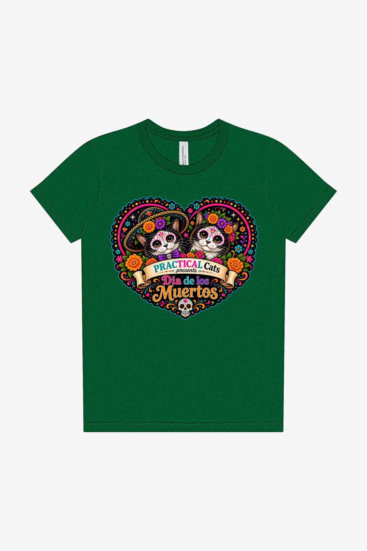 Youth Dia de los Muertos PracTICAl Cats T-Shirt #3