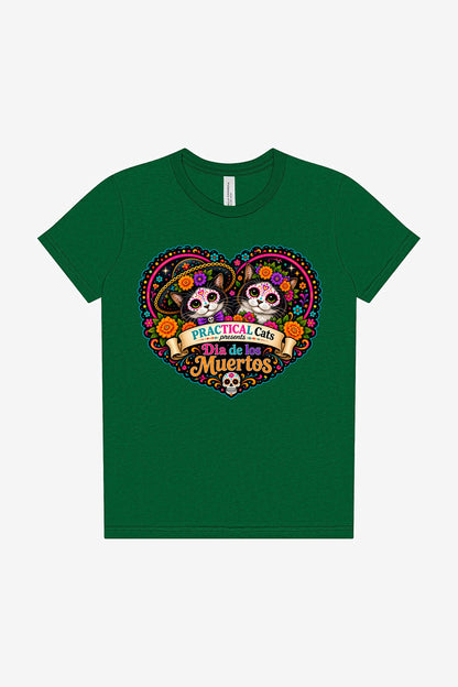 Youth Dia de los Muertos PracTICAl Cats T-Shirt #3