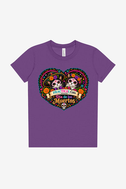 Youth Dia de los Muertos PracTICAl Cats T-Shirt #3