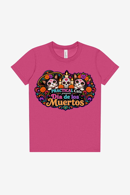 Youth Dia de los Muertos PracTICAl Cats T-Shirt #4