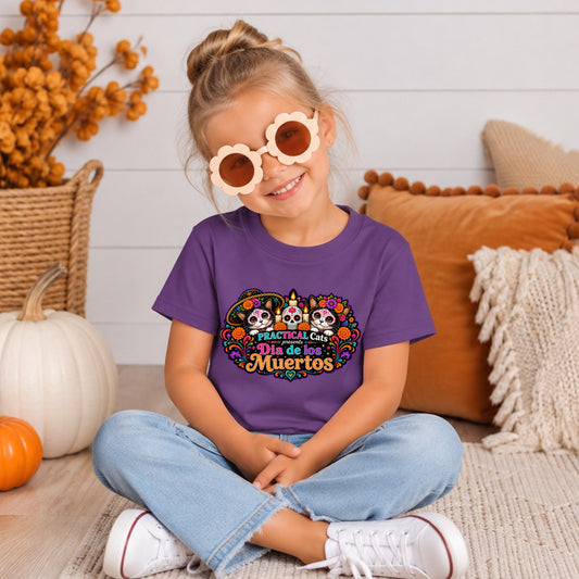 Youth Dia de los Muertos PracTICAl Cats T-Shirt #4