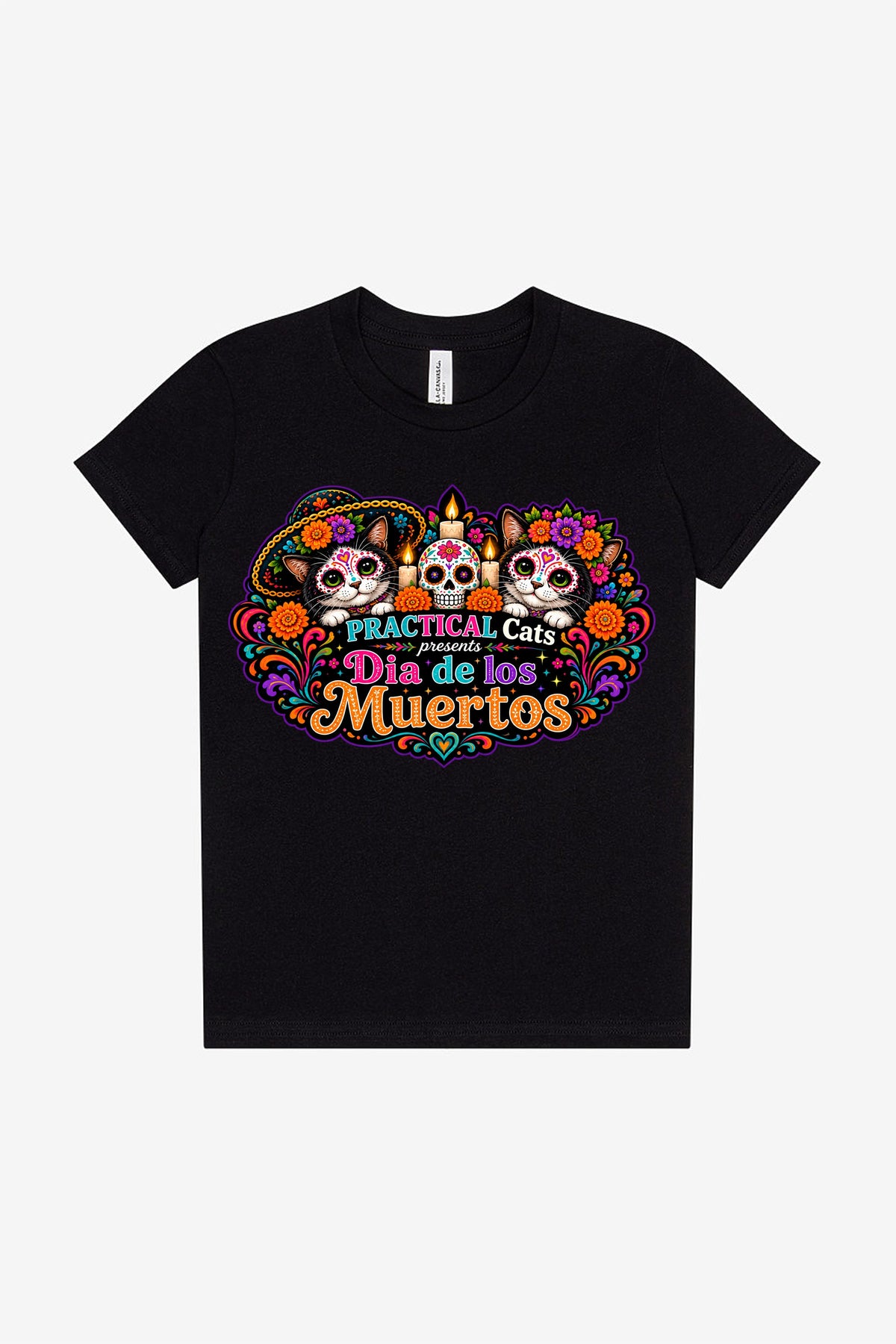 Youth Dia de los Muertos PracTICAl Cats T-Shirt #4