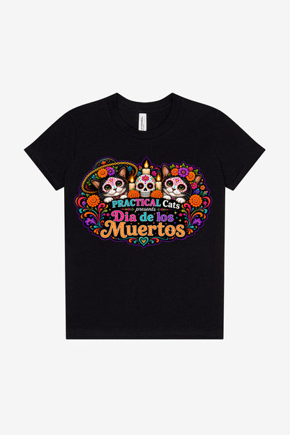 Youth Dia de los Muertos PracTICAl Cats T-Shirt #4