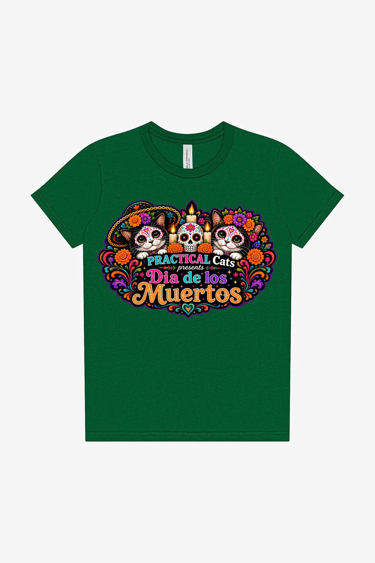 Youth Dia de los Muertos PracTICAl Cats T-Shirt #4