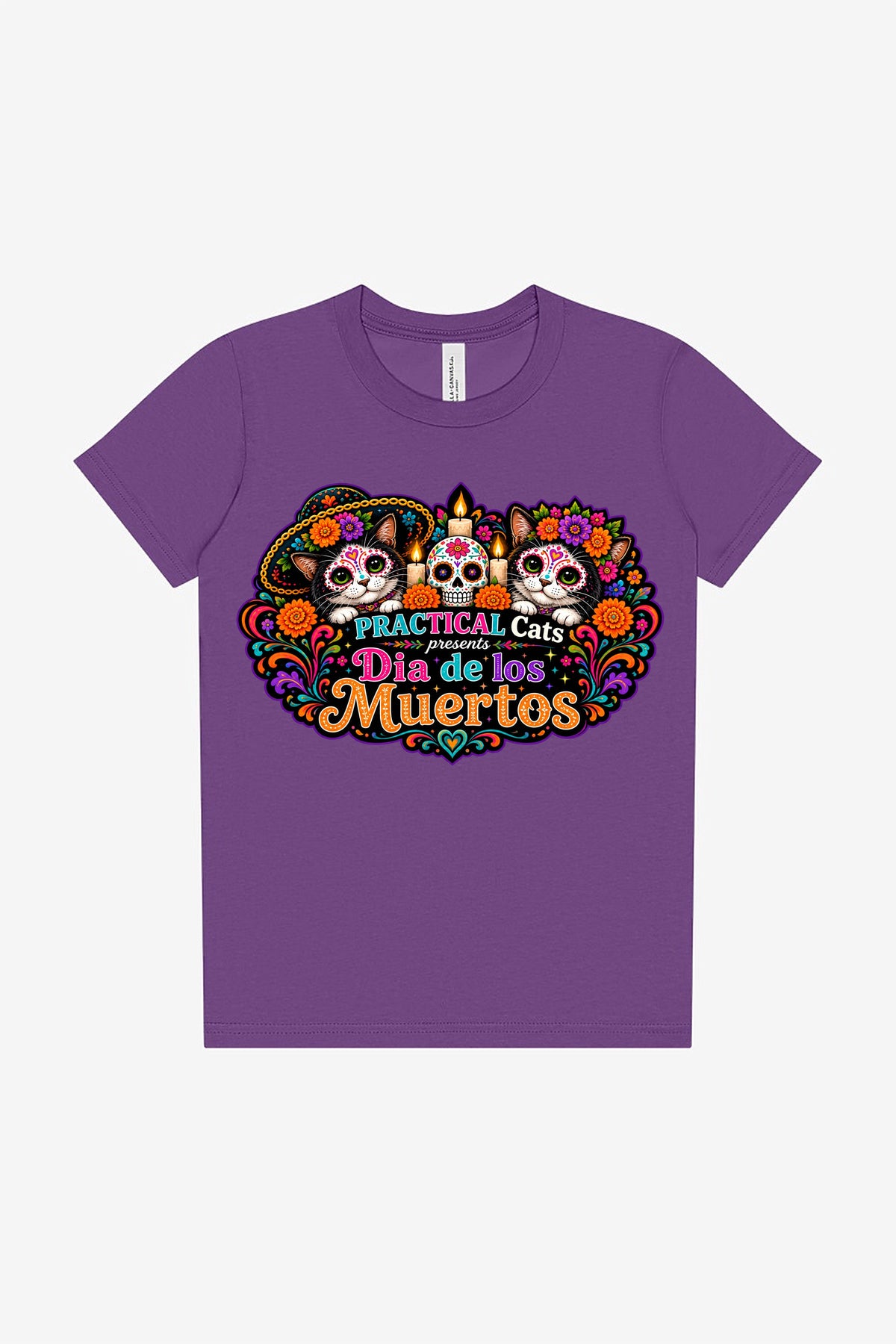 Youth Dia de los Muertos PracTICAl Cats T-Shirt #4