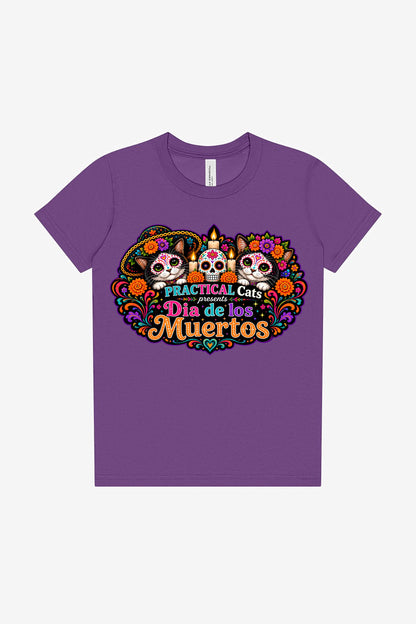Youth Dia de los Muertos PracTICAl Cats T-Shirt #4