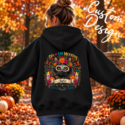 Custom Adult Dia de los Muertos PracTICAl Cats Zip-up Hooded Sweatshirt