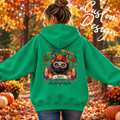 Custom Adult Dia de los Muertos PracTICAl Cats Zip-up Hooded Sweatshirt