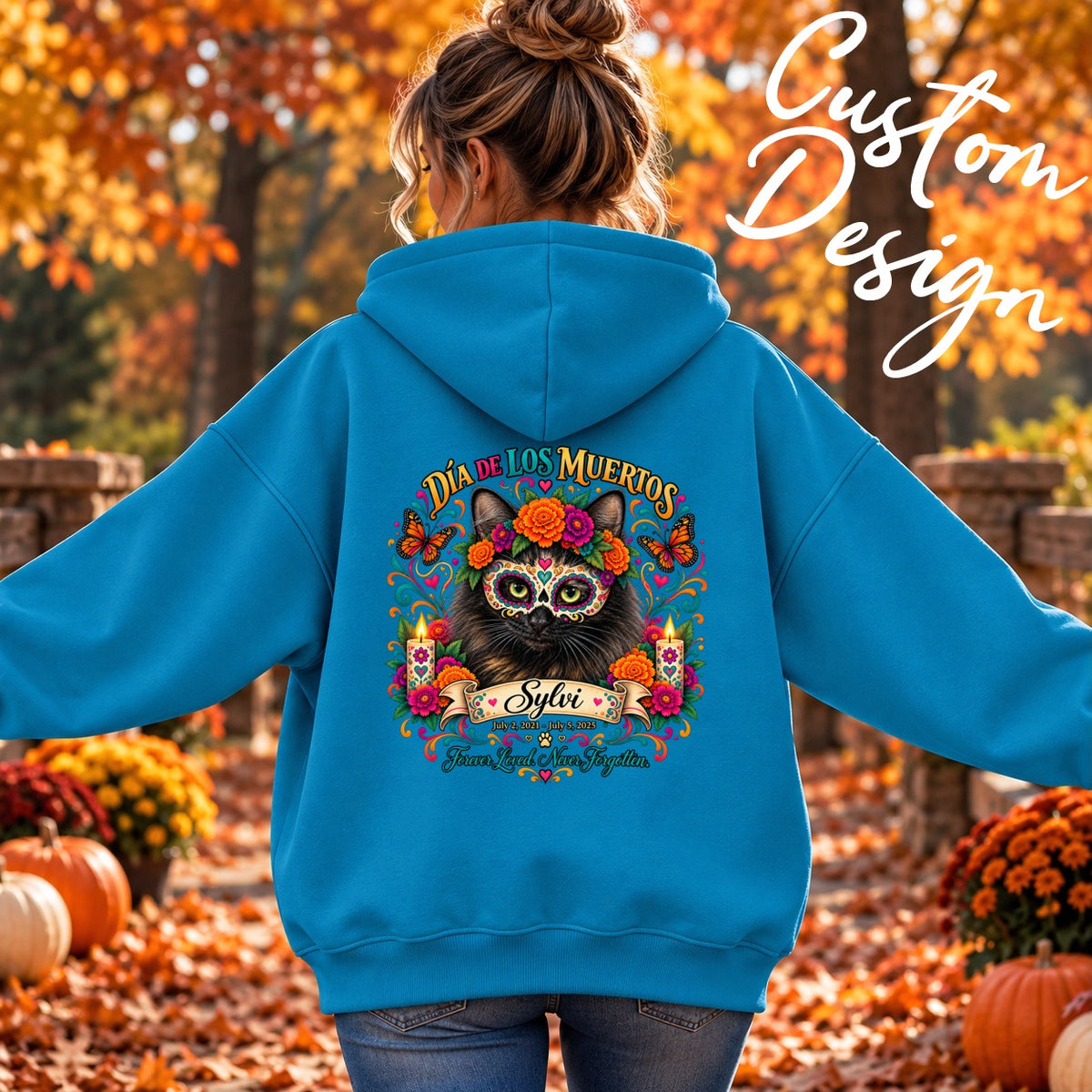 Custom Adult Dia de los Muertos PracTICAl Cats Zip-up Hooded Sweatshirt