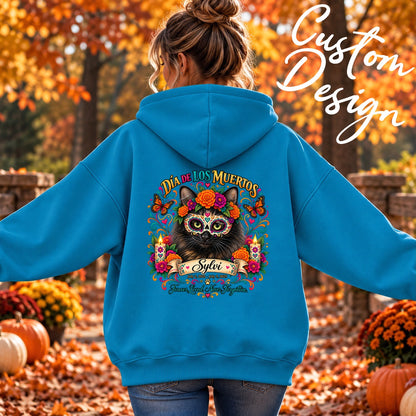 Custom Adult Dia de los Muertos PracTICAl Cats Hoodie with Back Design