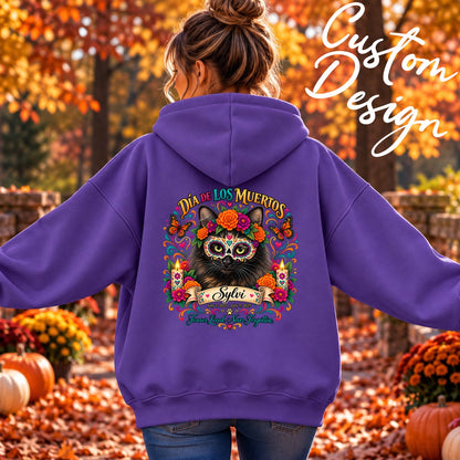 Custom Adult Dia de los Muertos PracTICAl Cats Zip-up Hooded Sweatshirt